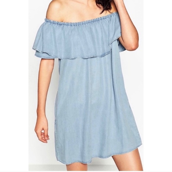 off shoulder denim dress zara ZARA NEW SS25 WOMAN TRF DENIM MIDI DRESS BLUE 6929/193_XS, XXL